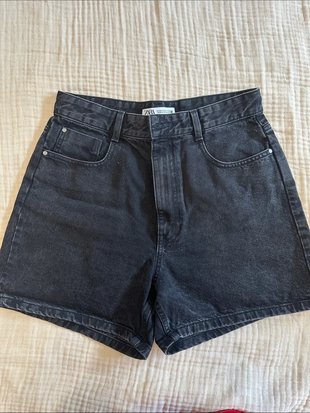 Zara Black Washed Denim Shorts